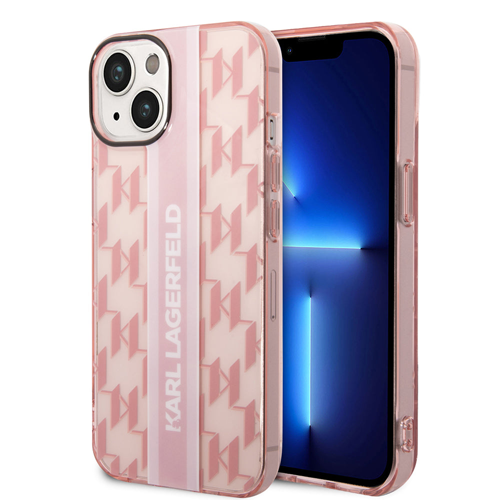 Hoes voor Apple iPhone 14 Plus, Karl Lagerfeld, Monogram Stripe, Roze