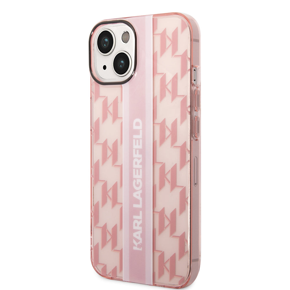 Hoes voor Apple iPhone 14 Plus, Karl Lagerfeld, Monogram Stripe, Roze
