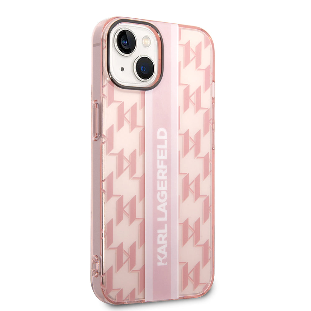 Hoes voor Apple iPhone 14 Plus, Karl Lagerfeld, Monogram Stripe, Roze