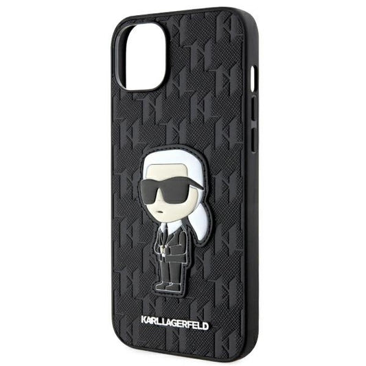 Hoes voor Apple iPhone 14 Plus, Karl Lagerfeld, Saffiano Monogram Ikonik Karl, Zwart