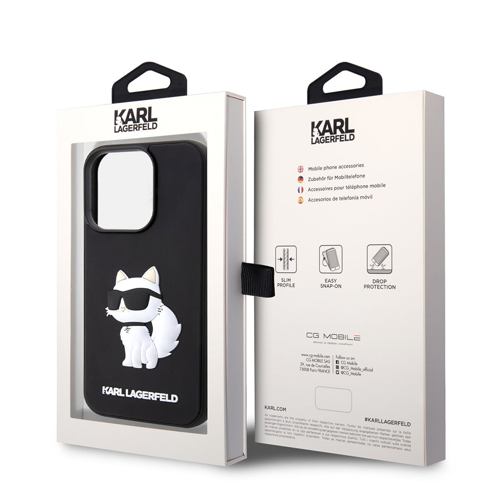 Hoes voor Apple iPhone 14 Pro, Karl Lagerfeld, 3D Rubber Choupette, Zwart