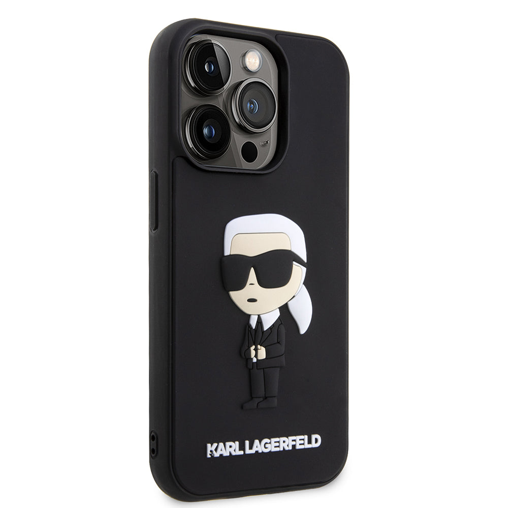 Hoes voor Apple iPhone 14 Pro, Karl Lagerfeld, 3D Rubber Ikonik Karl, Zwart