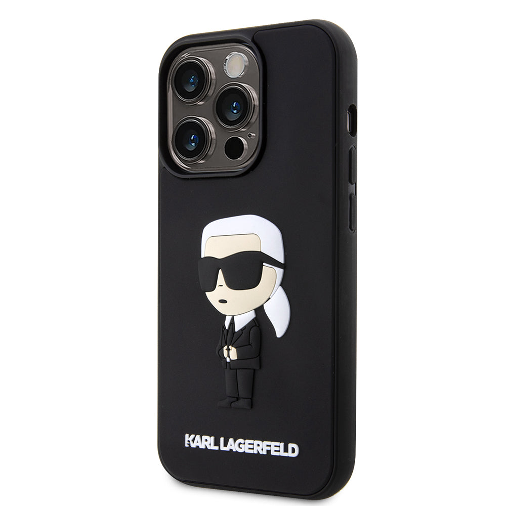 Hoes voor Apple iPhone 14 Pro, Karl Lagerfeld, 3D Rubber Ikonik Karl, Zwart