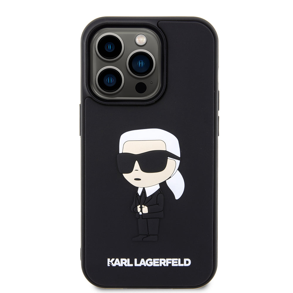 Hoes voor Apple iPhone 14 Pro, Karl Lagerfeld, 3D Rubber Ikonik Karl, Zwart