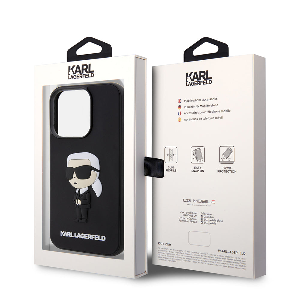 Hoes voor Apple iPhone 14 Pro, Karl Lagerfeld, 3D Rubber Ikonik Karl, Zwart