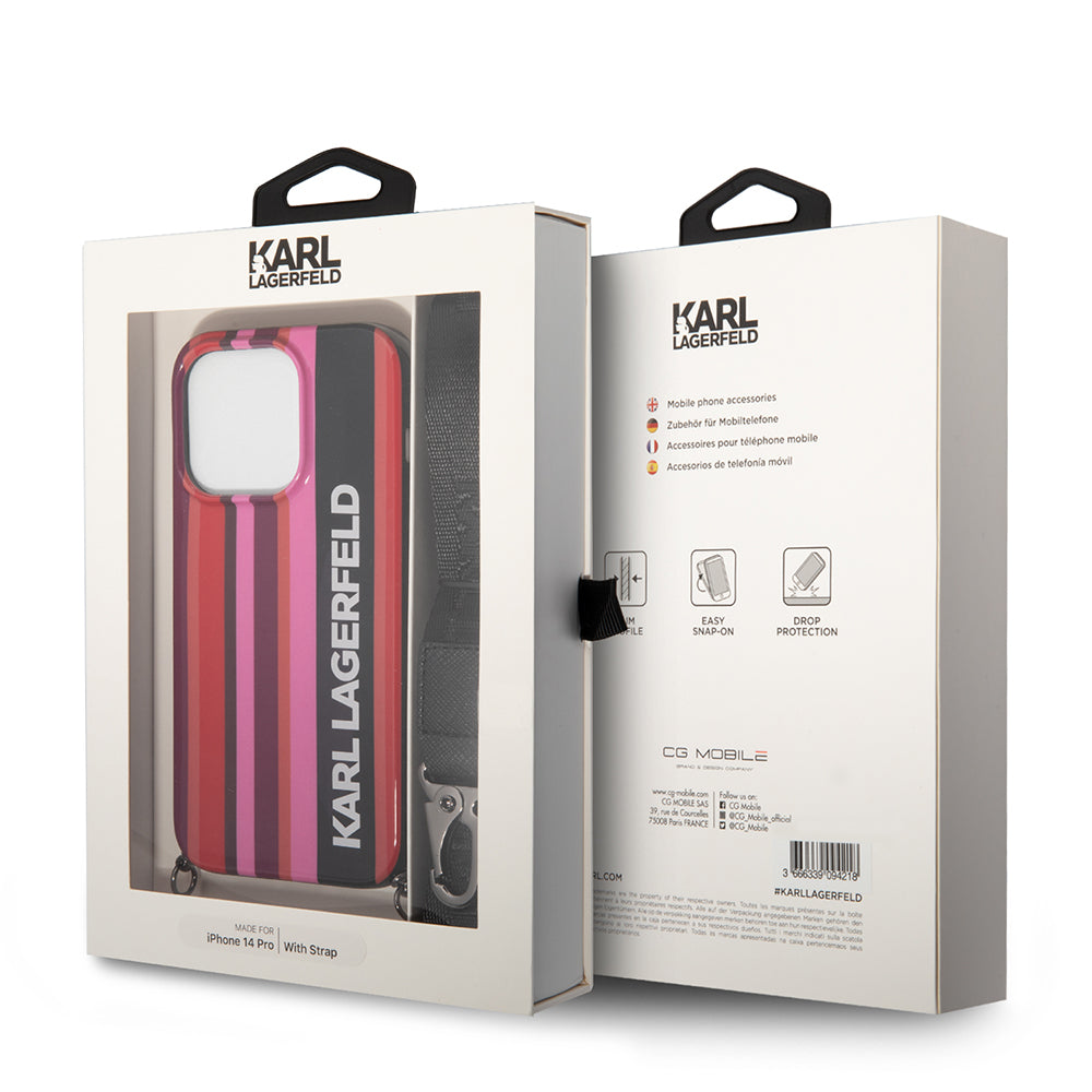 Case for Apple iPhone 14 Pro, Karl Lagerfeld, Color Stripes with Strap, Pink