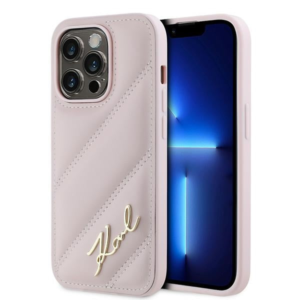 Hoes voor Apple iPhone 14 Pro, Karl Lagerfeld, Diagonal Quilted Script, Roze