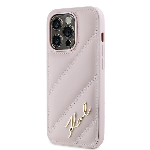 Hoes voor Apple iPhone 14 Pro, Karl Lagerfeld, Diagonal Quilted Script, Roze