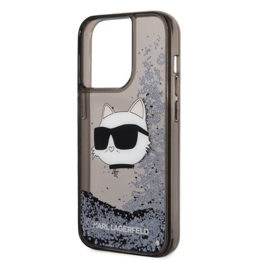 Hoes voor Apple iPhone 14 Pro, Karl Lagerfeld, Glitter Choupette's Head, Zwart