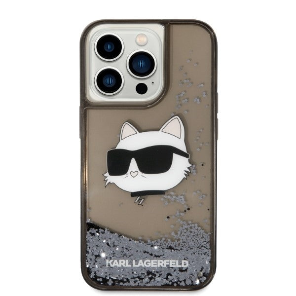 Hoes voor Apple iPhone 14 Pro, Karl Lagerfeld, Glitter Choupette's Head, Zwart