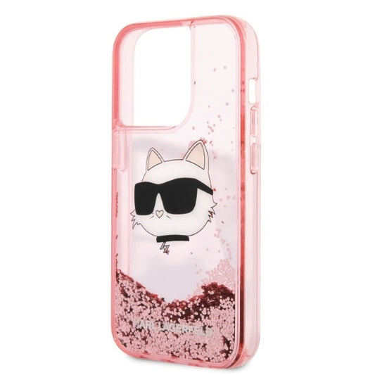 Hoes voor Apple iPhone 14 Pro, Karl Lagerfeld, Glitter Choupette's Head, Roze