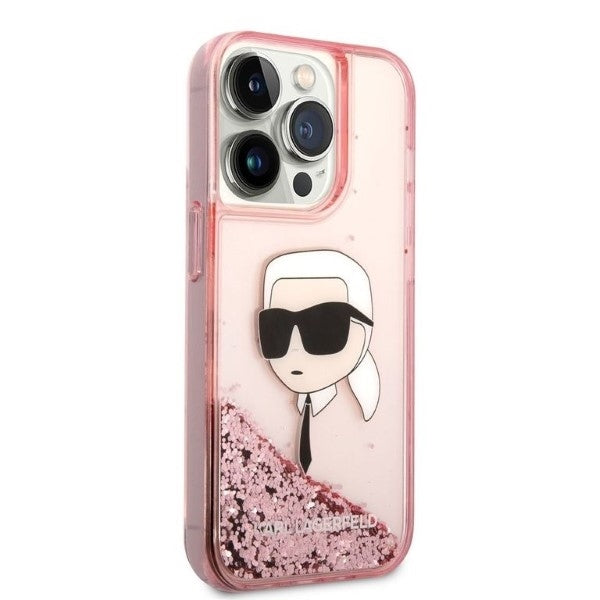 Case for Apple iPhone 14 Pro, Karl Lagerfeld, Glitter Karl's Head, Pink