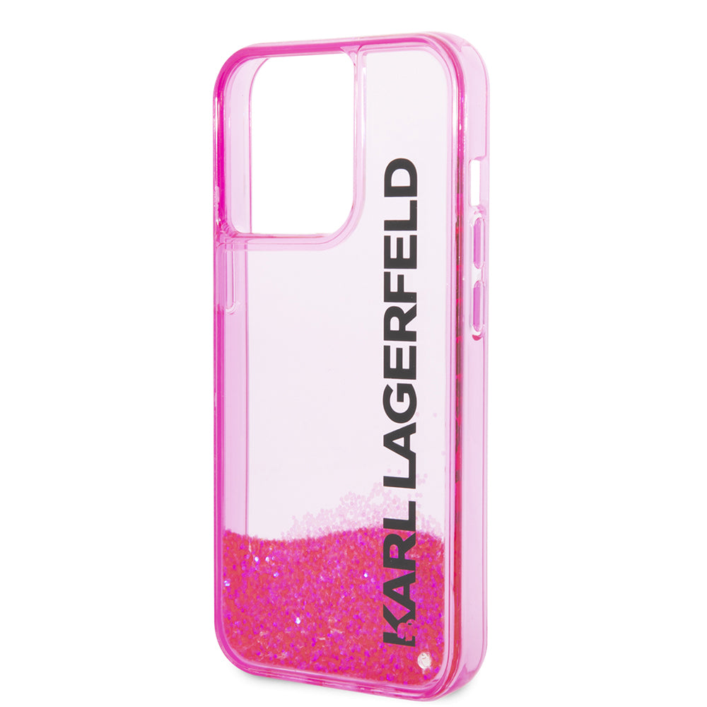 Hoes voor Apple iPhone 14 Pro, Karl Lagerfeld, Liquid Glitter KL Logo, Roze