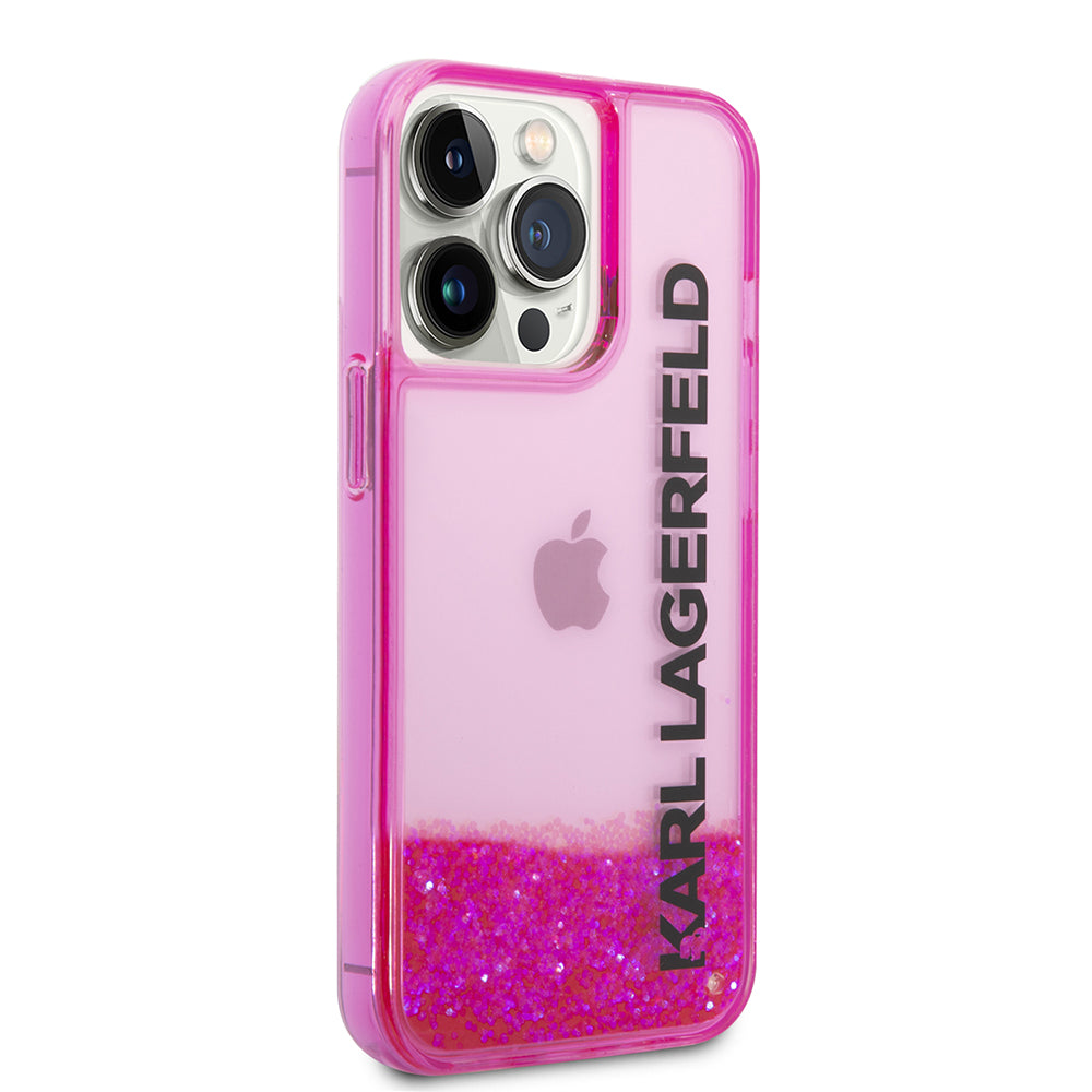 Hoes voor Apple iPhone 14 Pro, Karl Lagerfeld, Liquid Glitter KL Logo, Roze