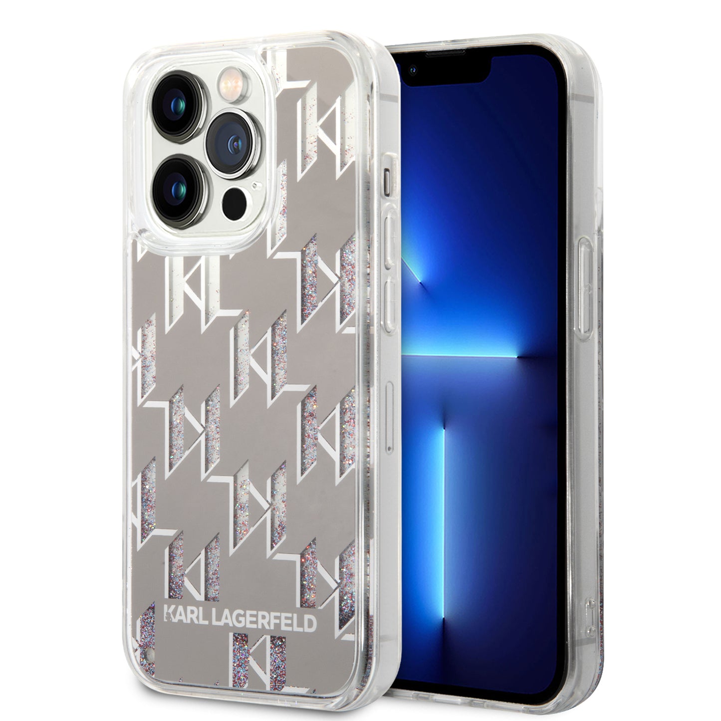 Case for Apple iPhone 14 Pro, Karl Lagerfeld, Liquid Glitter Monogram, Silver