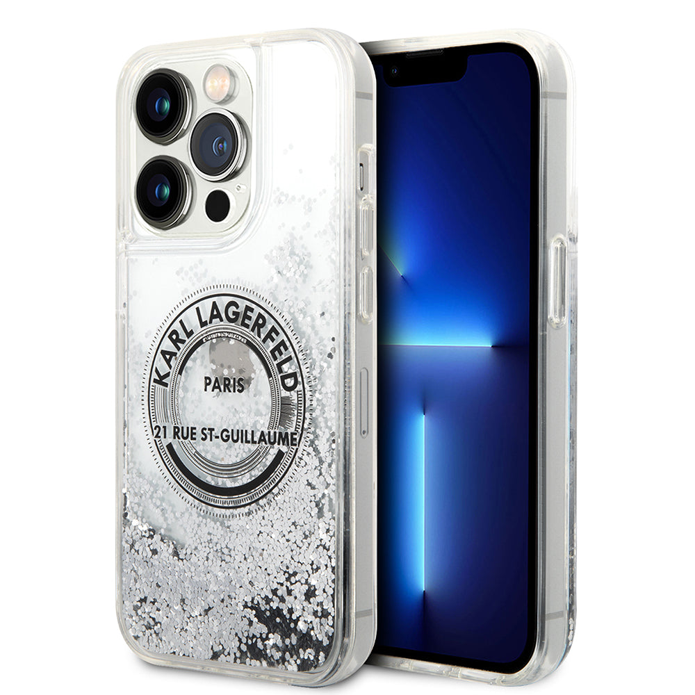 Hoes voor Apple iPhone 14 Pro, Karl Lagerfeld, Liquid Glitter RSG, Zilverachtig
