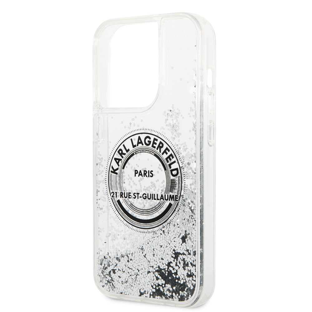 Hoes voor Apple iPhone 14 Pro, Karl Lagerfeld, Liquid Glitter RSG, Zilverachtig