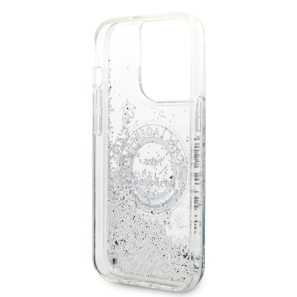 Hoes voor Apple iPhone 14 Pro, Karl Lagerfeld, Liquid Glitter RSG, Zilverachtig