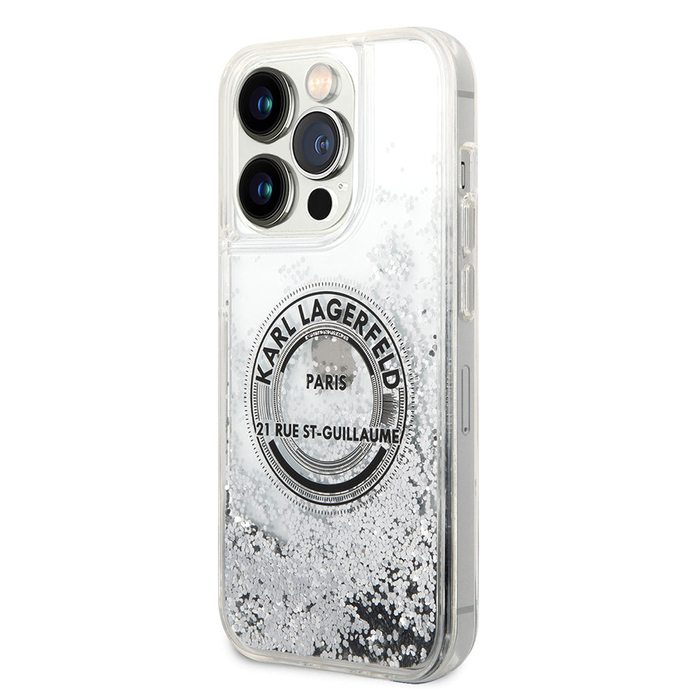 Hoes voor Apple iPhone 14 Pro, Karl Lagerfeld, Liquid Glitter RSG, Zilverachtig