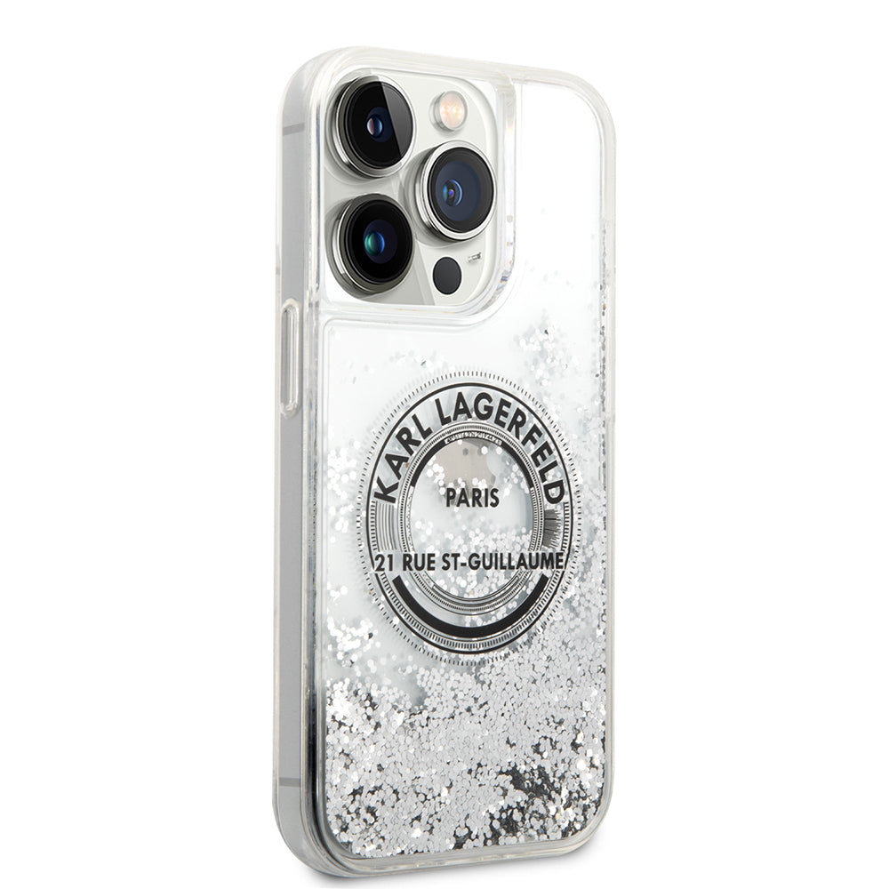 Hoes voor Apple iPhone 14 Pro, Karl Lagerfeld, Liquid Glitter RSG, Zilverachtig