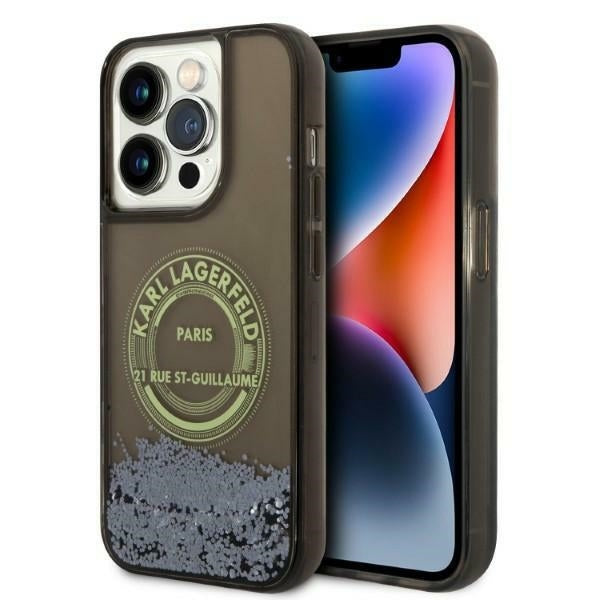 Hoes voor Apple iPhone 14 Pro, Karl Lagerfeld, Liquid Glitter RSG, Zwart