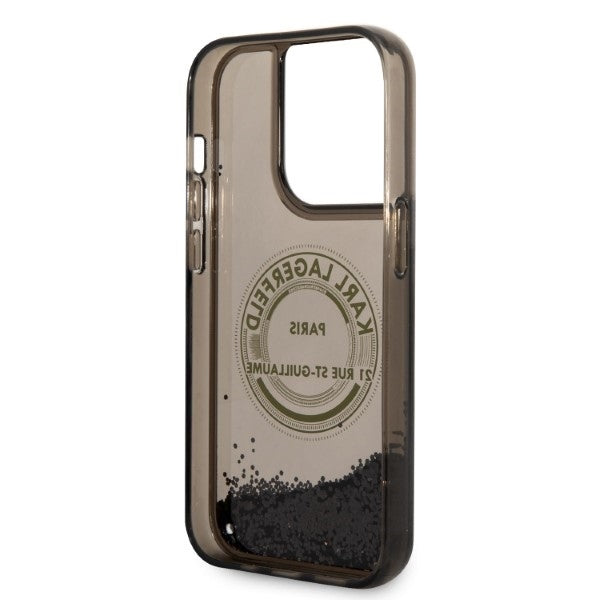 Hoes voor Apple iPhone 14 Pro, Karl Lagerfeld, Liquid Glitter RSG, Zwart