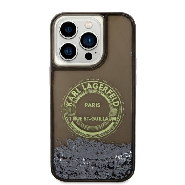Hoes voor Apple iPhone 14 Pro, Karl Lagerfeld, Liquid Glitter RSG, Zwart