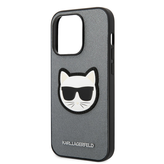 Hoes voor Apple iPhone 14 Pro, Karl Lagerfeld, Saffiano Choupette's Head, Zilverkleurig