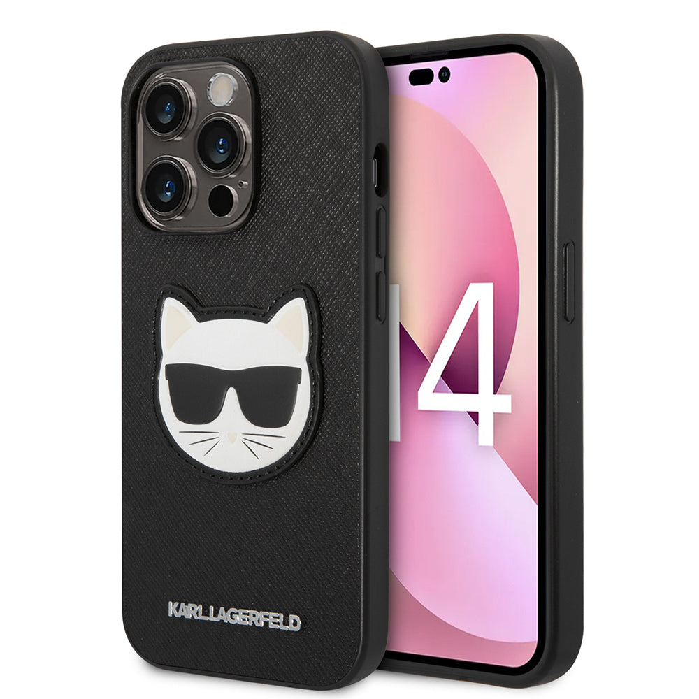 Hoes voor Apple iPhone 14 Pro, Karl Lagerfeld, Saffiano Choupette's Head, Zwart