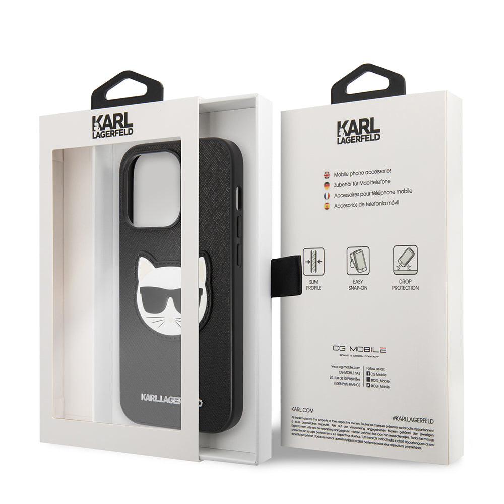 Hoes voor Apple iPhone 14 Pro, Karl Lagerfeld, Saffiano Choupette's Head, Zwart