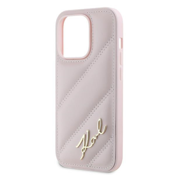 Case for Apple iPhone 14 Pro Max, Karl Lagerfeld, Diagonal Quilted Script, Pink