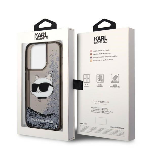 Hoes voor Apple iPhone 14 Pro Max, Karl Lagerfeld, Glitter Choupette's Head, Zwart