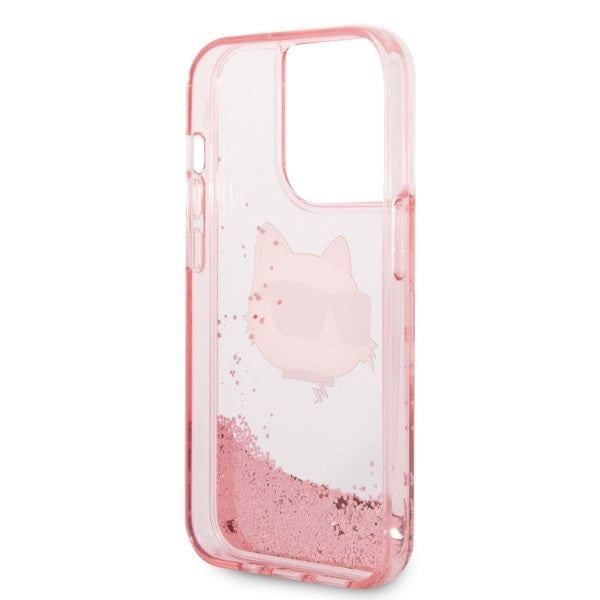 Hoes voor Apple iPhone 14 Pro Max, Karl Lagerfeld, Glitter Choupette's Head, Roze