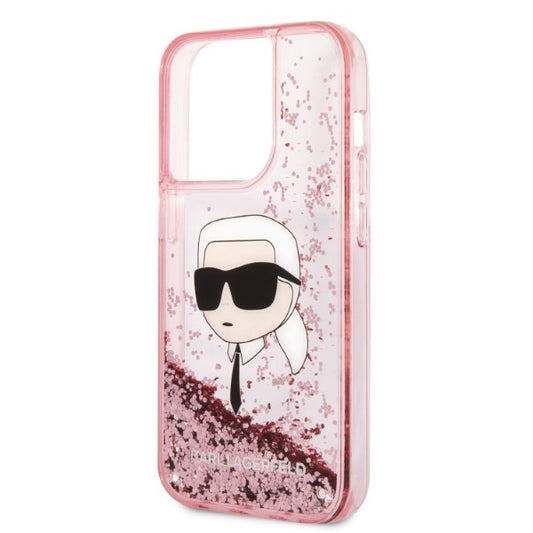 Hoes voor Apple iPhone 14 Pro Max, Karl Lagerfeld, Glitter Karl's Head, Roze