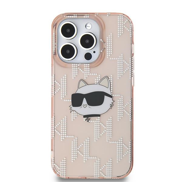 Hoes voor Apple iPhone 14 Pro Max, Karl Lagerfeld, IML Luxury Monogram Choupette's Head, Roze