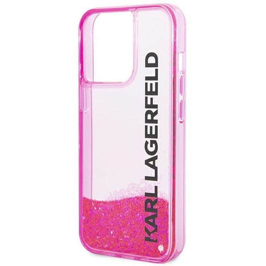Hoes voor Apple iPhone 14 Pro Max, Karl Lagerfeld, Liquid Glitter KL Logo, Roze