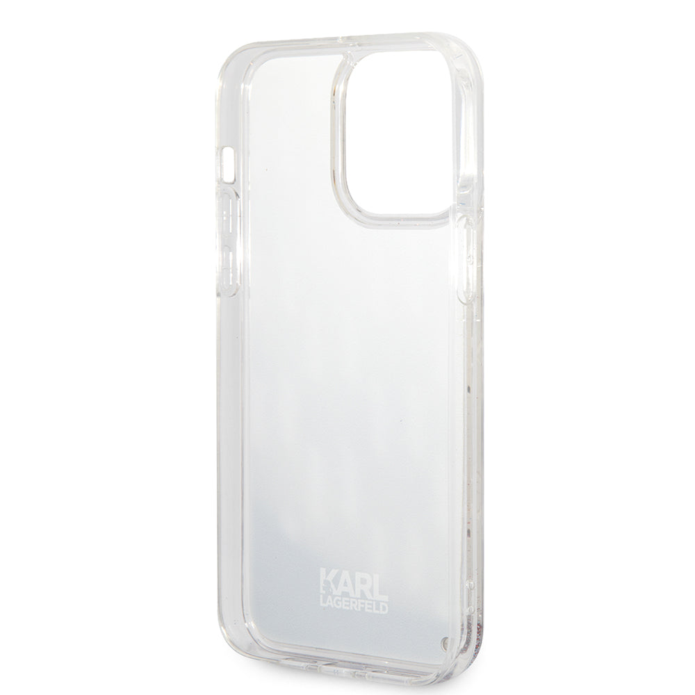 Hoes voor Apple iPhone 14 Pro Max, Karl Lagerfeld, Liquid Glitter Monogram, Zilverkleurig