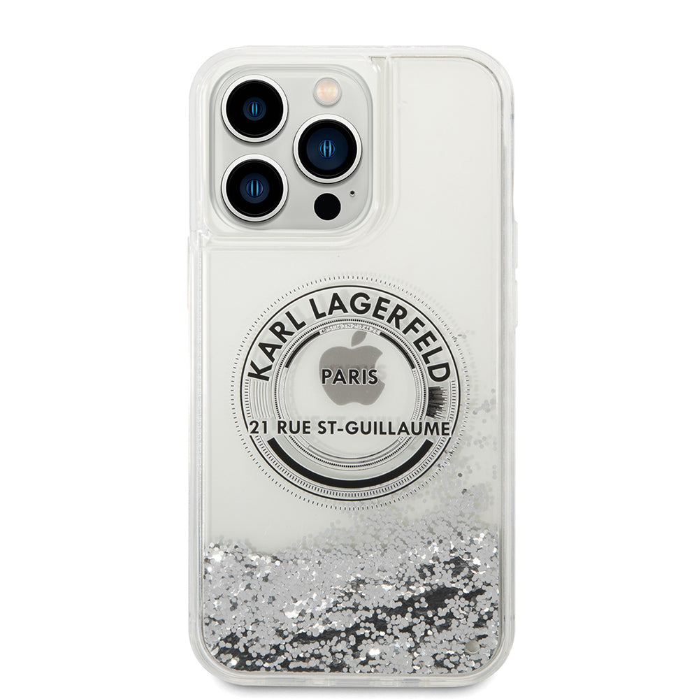 Hoes voor Apple iPhone 14 Pro Max, Karl Lagerfeld, Liquid Glitter RSG, Zilverkleurig