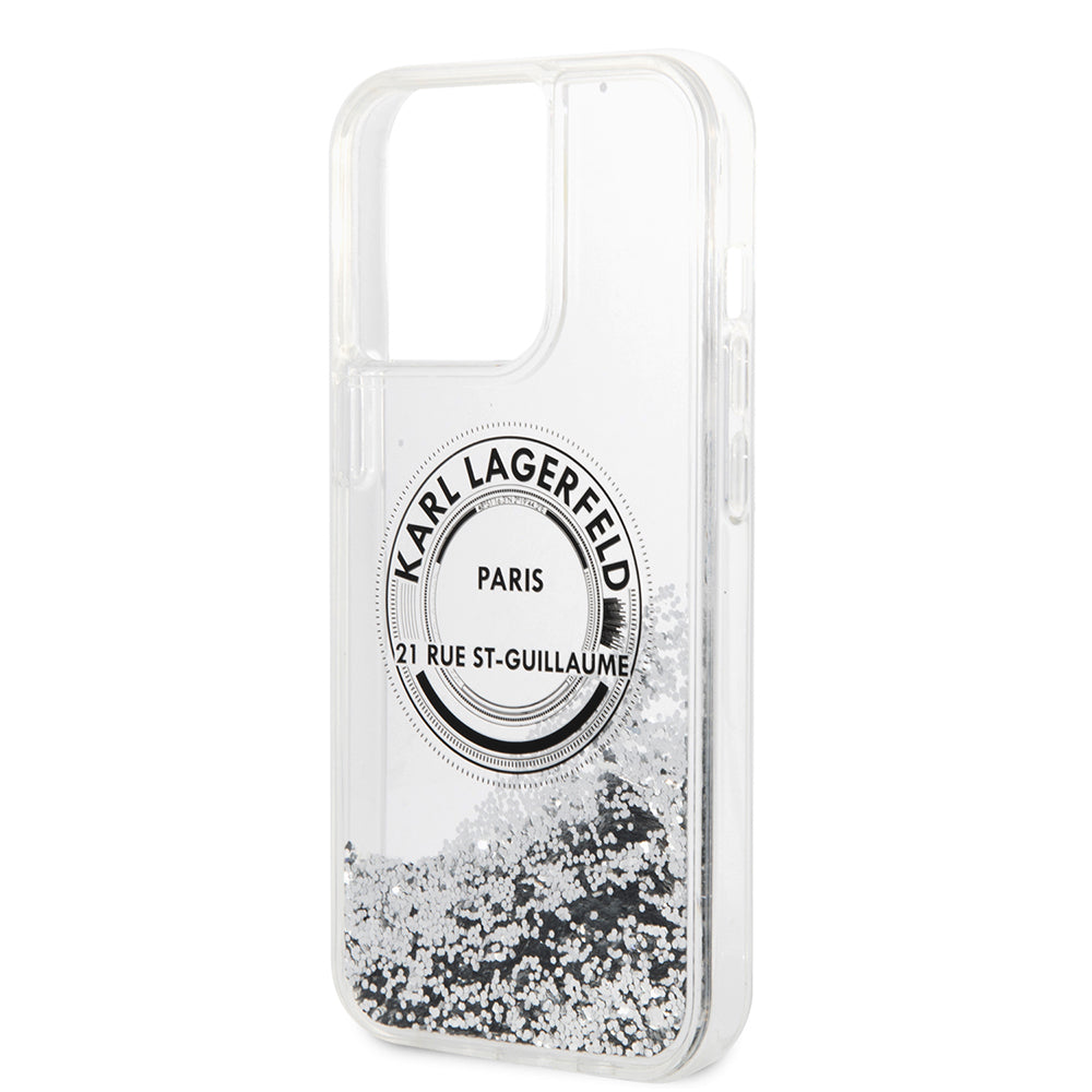 Hoes voor Apple iPhone 14 Pro Max, Karl Lagerfeld, Liquid Glitter RSG, Zilverkleurig