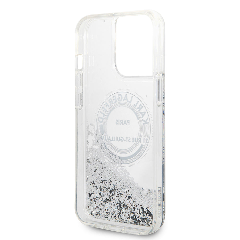 Hoes voor Apple iPhone 14 Pro Max, Karl Lagerfeld, Liquid Glitter RSG, Zilverkleurig