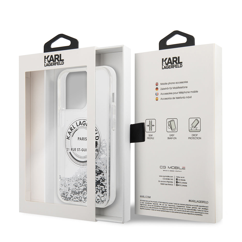 Hoes voor Apple iPhone 14 Pro Max, Karl Lagerfeld, Liquid Glitter RSG, Zilverkleurig