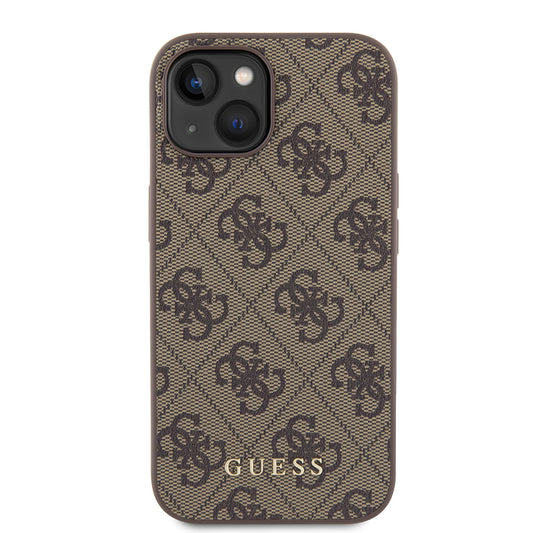 Hoes voor Apple iPhone 15, Guess, 4G Metal Gold Logo, Bruin