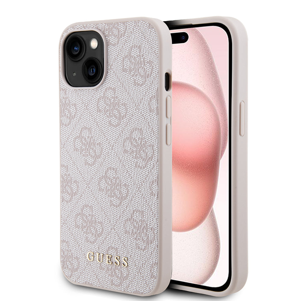 Hoes voor Apple iPhone 15, Guess, 4G Metal Gold Logo, Roze