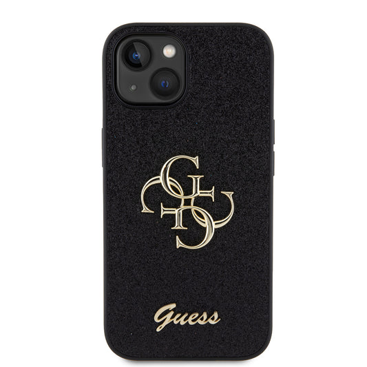 Hoes voor Apple iPhone 15, Guess, Glitter Big 4G Script, Zwart