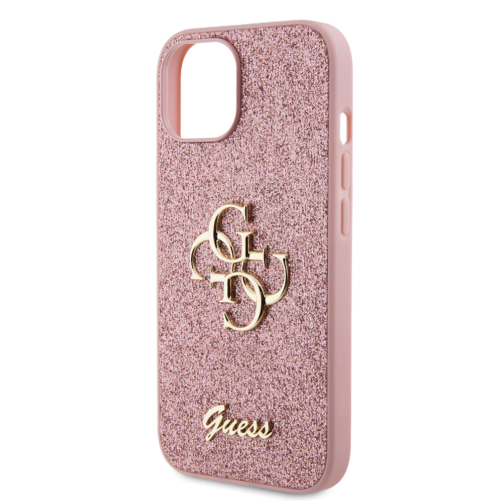 Hoes voor Apple iPhone 15, Guess, Glitter Big 4G Script, Roze