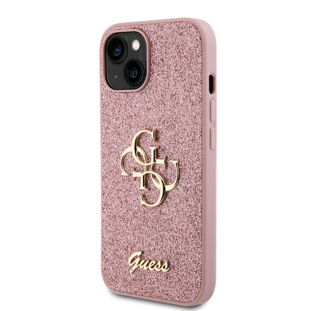 Hoes voor Apple iPhone 15, Guess, Glitter Big 4G Script, Roze