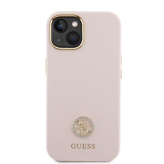 Hoesje voor Apple iPhone 15, Guess, Logo Strass 4G, Lichtroze