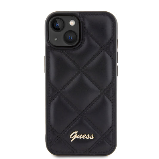 Hoes voor Apple iPhone 15, Guess, Quilted Metal Logo, Zwart