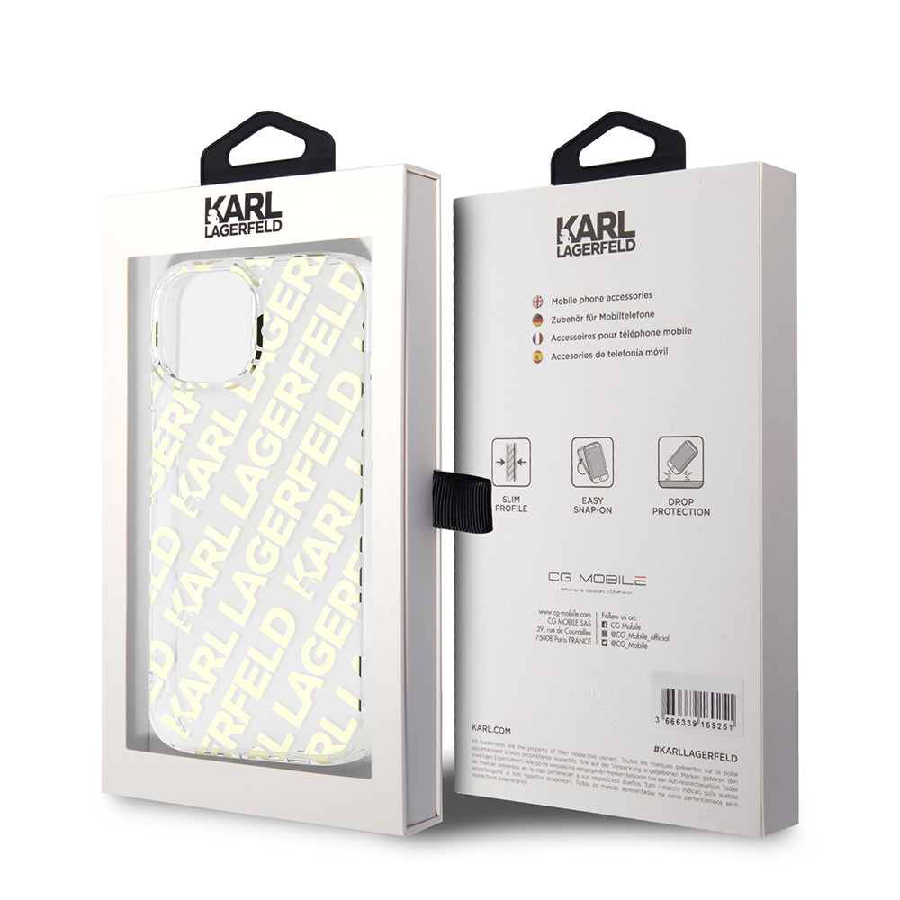 Hoes voor Apple iPhone 15, Karl Lagerfeld, IML Luxury Gold Fullover Logo, Goud