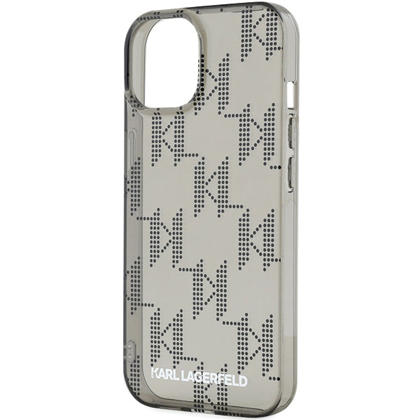 Hoes voor Apple iPhone 15, Karl Lagerfeld, IML Luxury Monogram KL Pattern met Band, Zwart